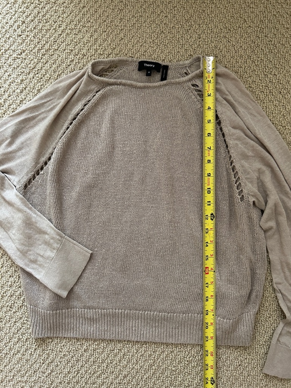 Theory Taupe Open-Stitch Raglan Sweater